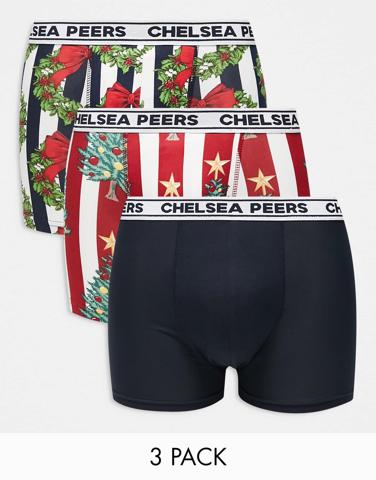 Chelsea Peers 3 pack christmas fairisle boxers in navy red and white