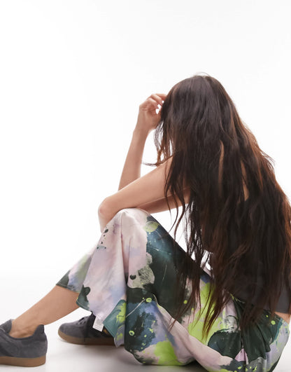 Topshop graffiti print satin bias maxi skirt in multi