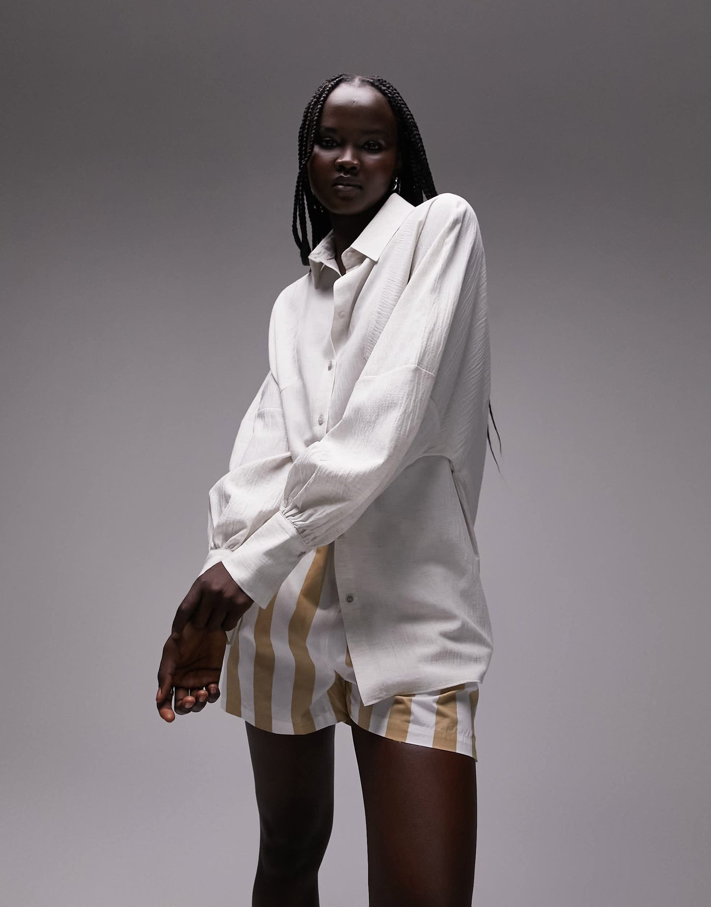 Topshop angled armhole cheesecloth shirt in sand