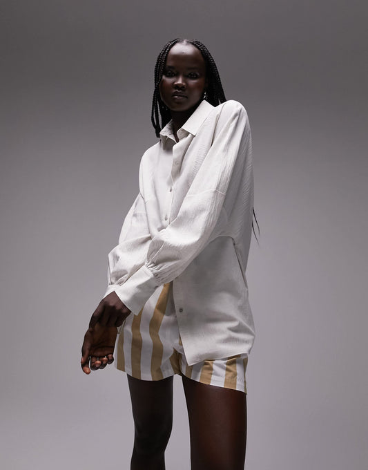 Topshop angled armhole cheesecloth shirt in sand