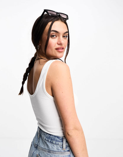 Stradivarius scoop neck ribbed body in white