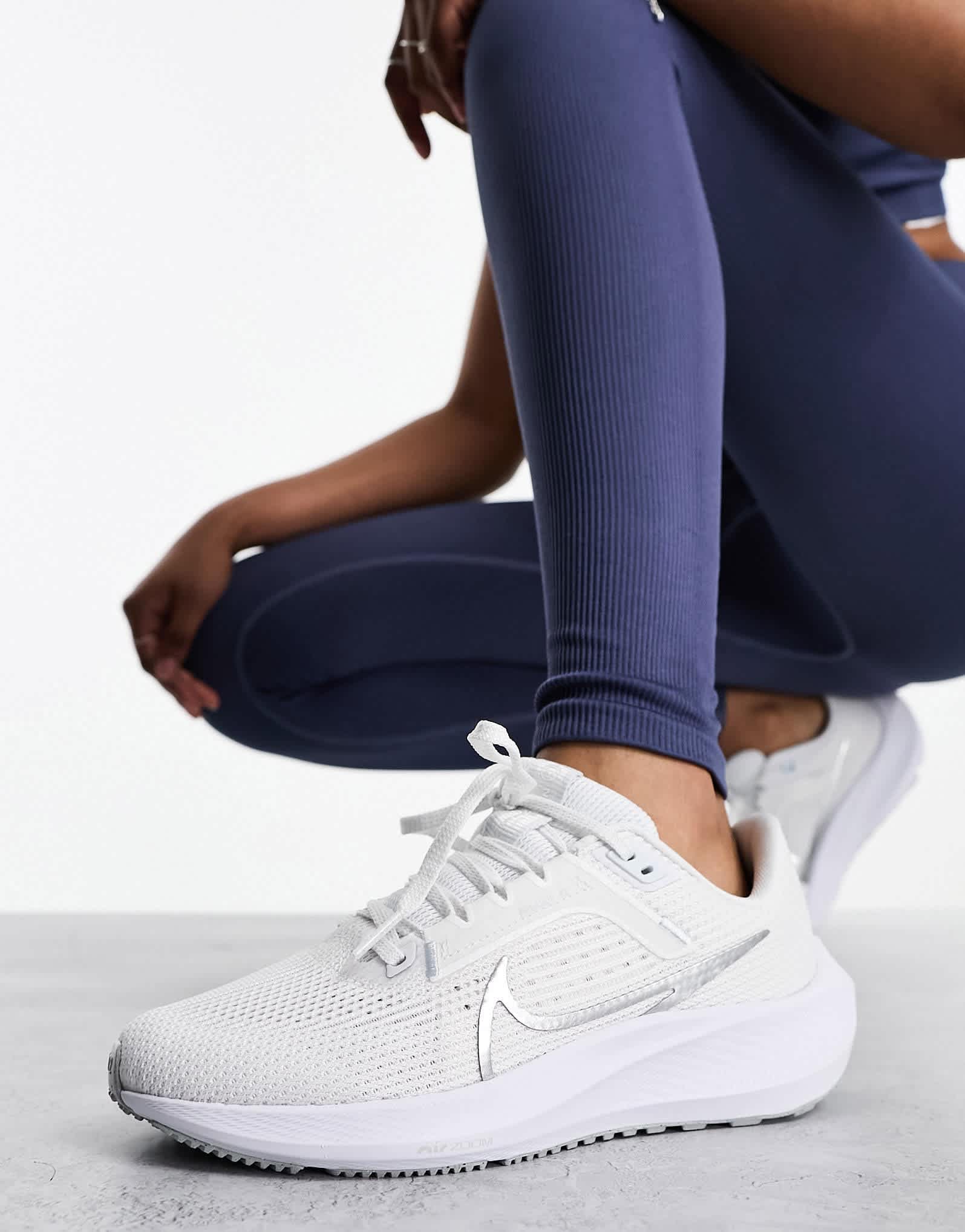 Nike Running Air Zoom Pegasus 40 trainers in white with silver detail