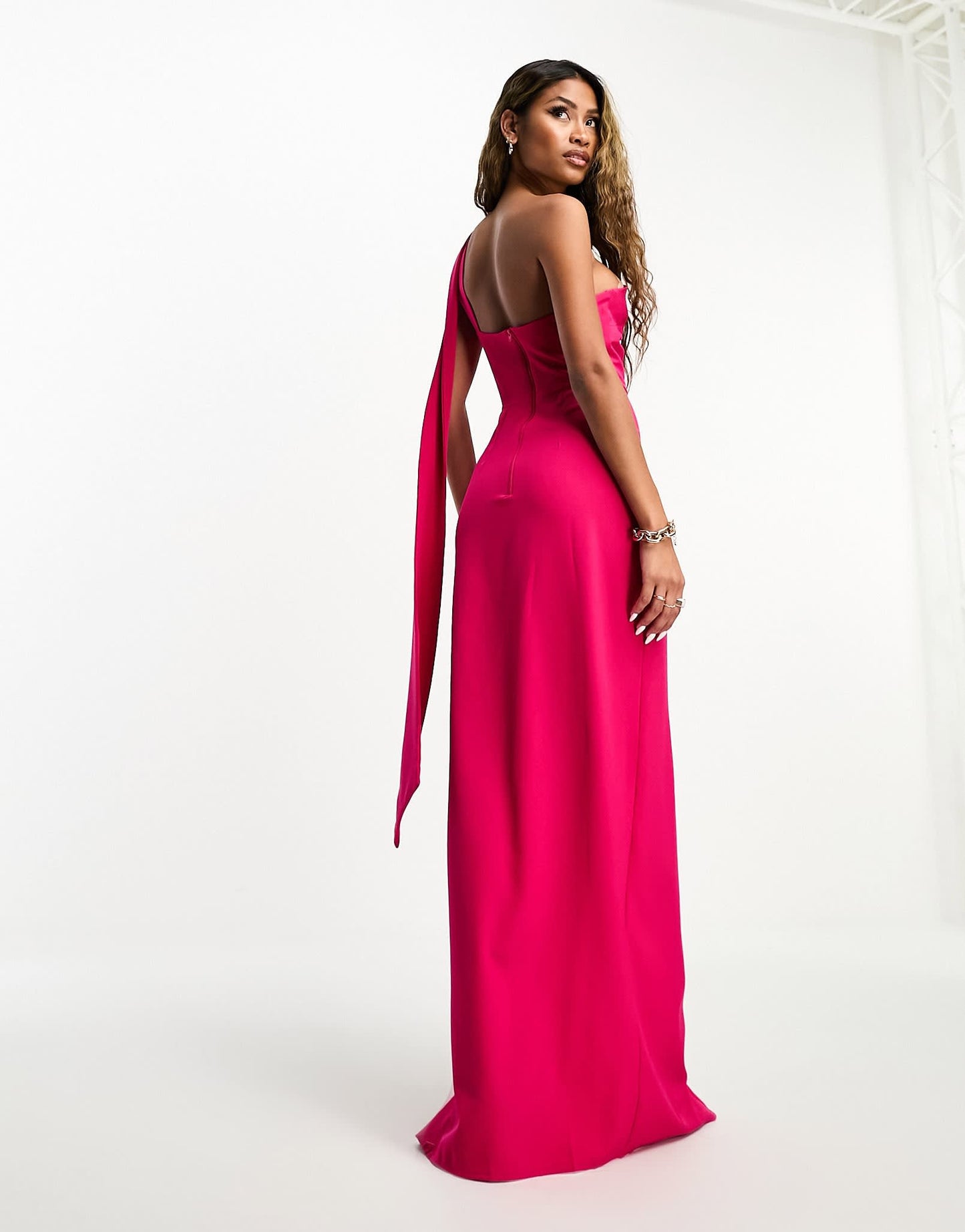 Vesper bengaline scarf detail thigh split maxi dress in bright pink