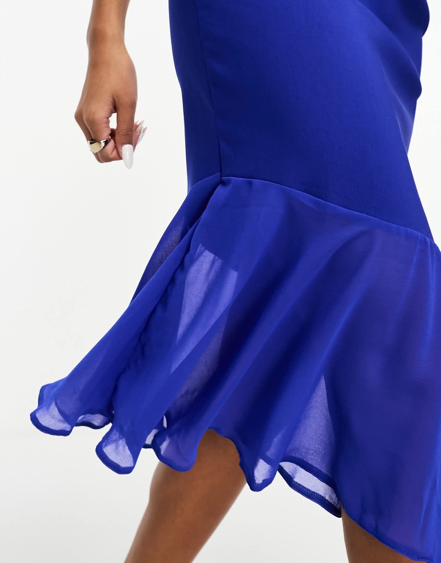 Vesper bengaline cami strap midi dress with chiffon detail hem in cobalt