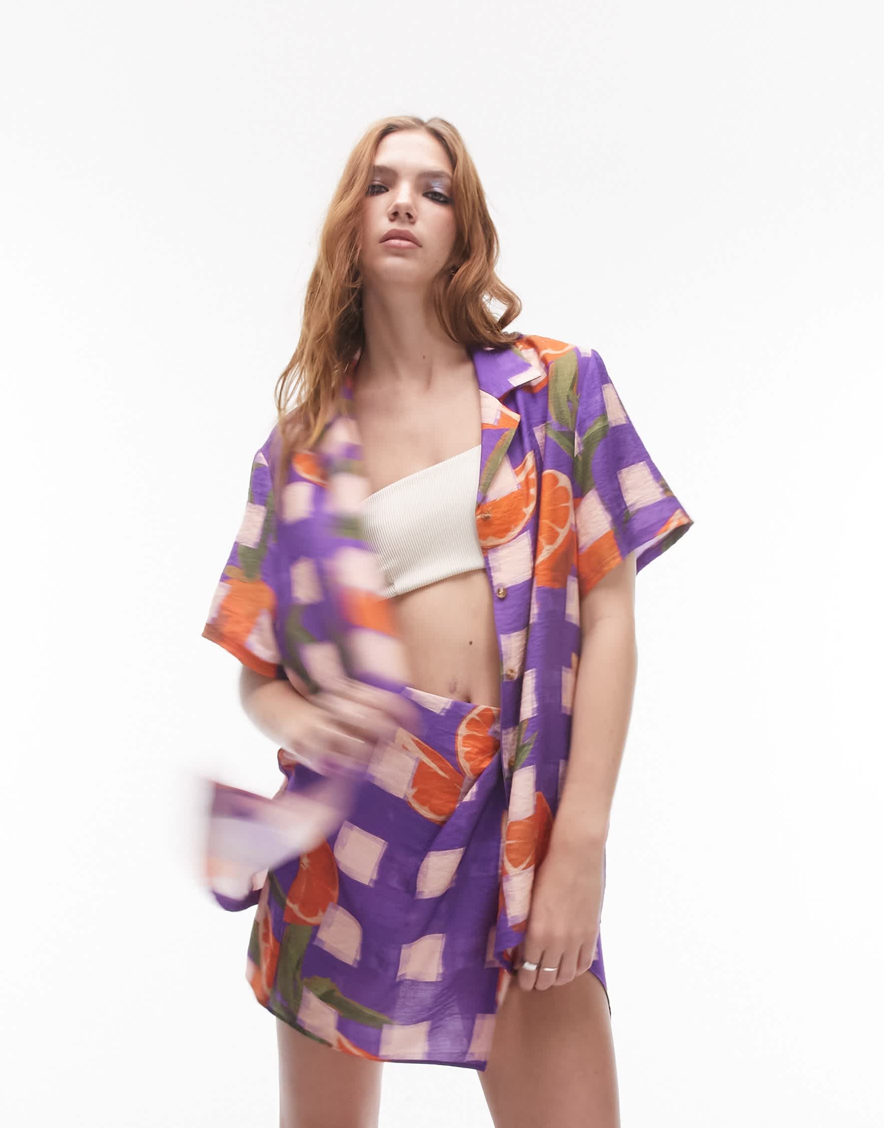Topshop co-ord orange check resort shirt in purple