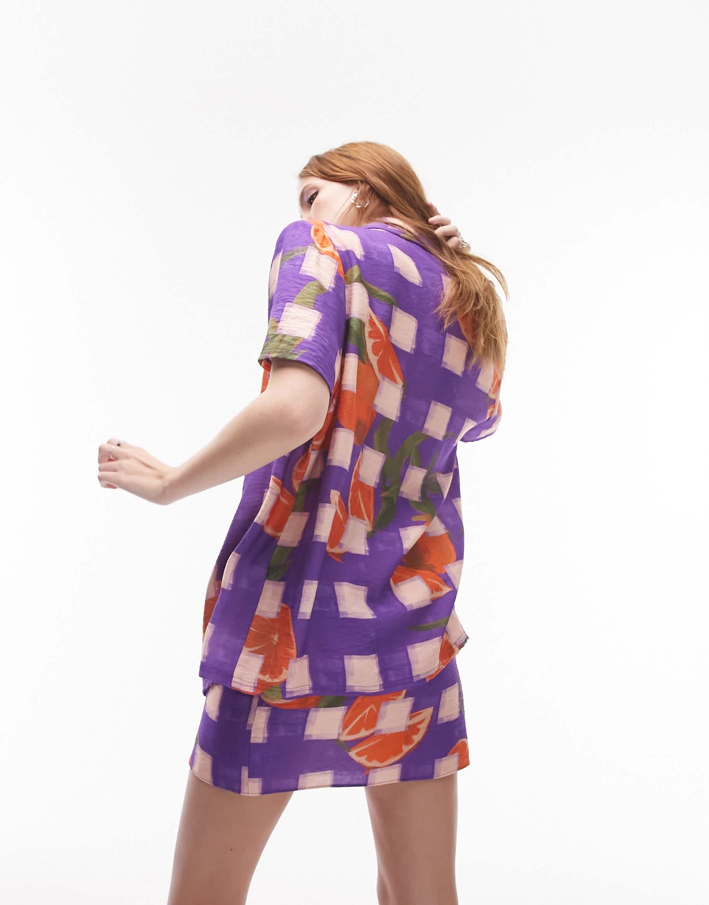 Topshop co-ord orange check resort shirt in purple