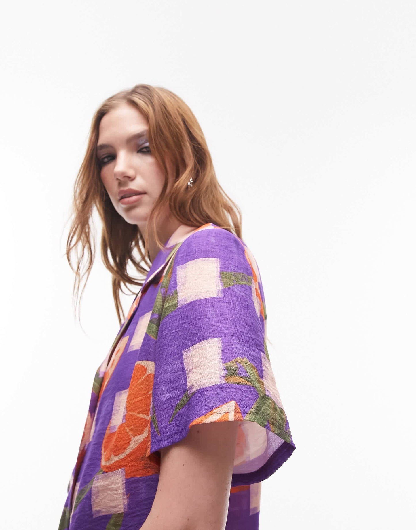 Topshop co-ord orange check resort shirt in purple