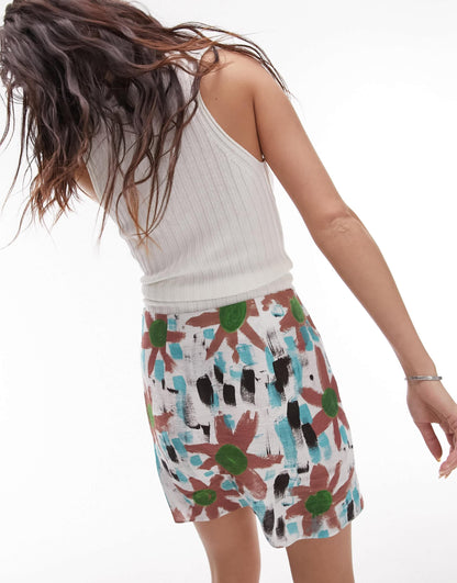 Topshop printed mini skirt in multi
