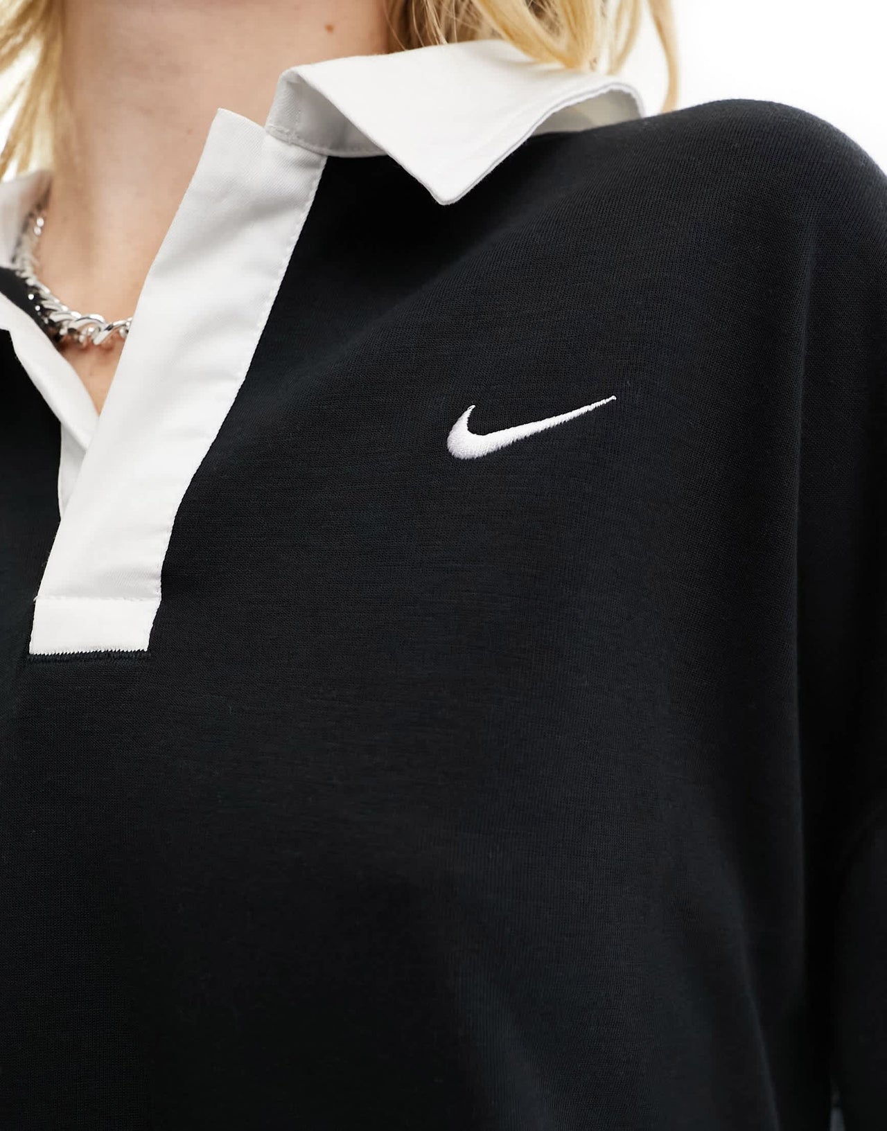 Nike Essential oversized long sleeve polo in black - BLACK