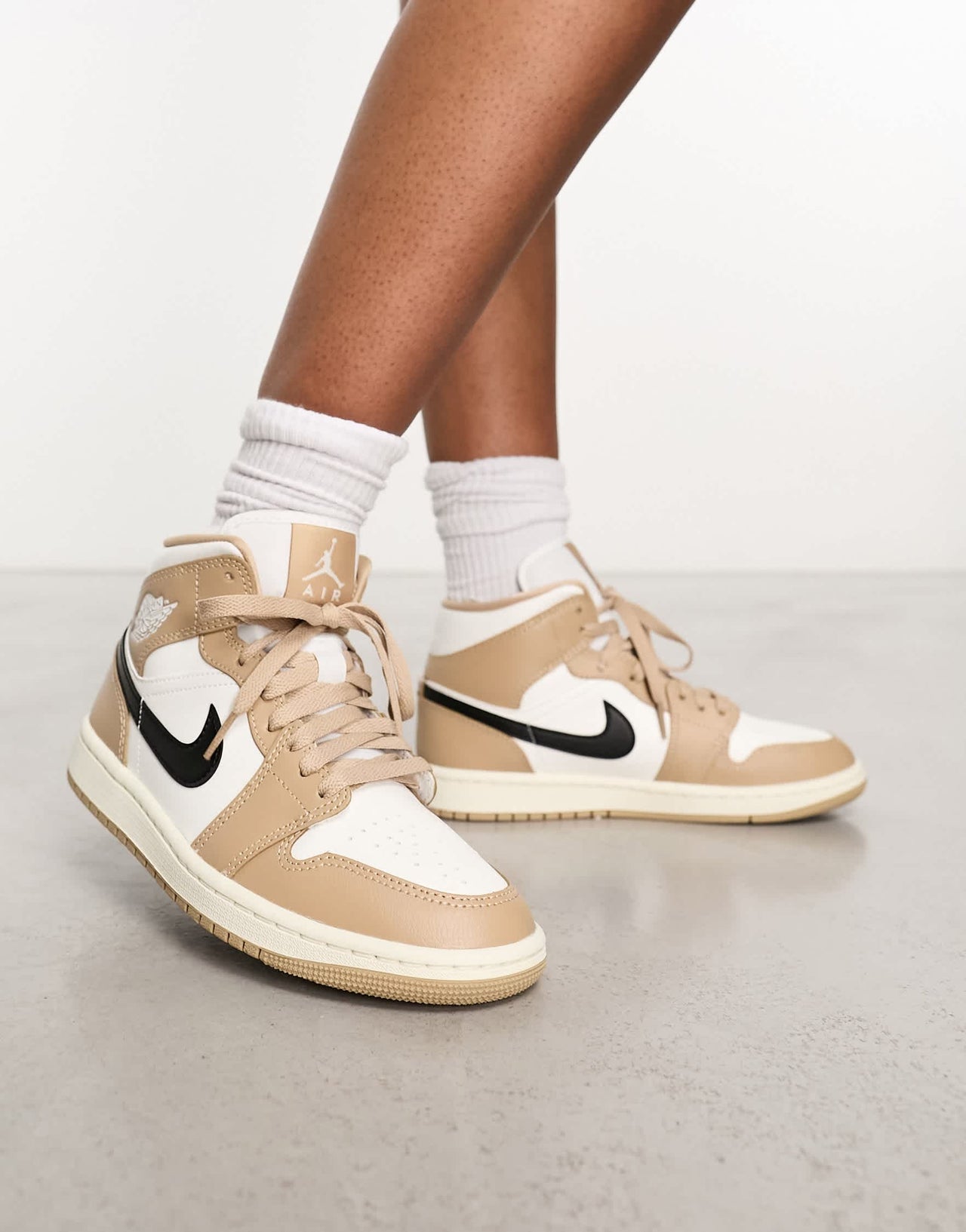 Air Jordan 1 Mid trainers in off white and desert