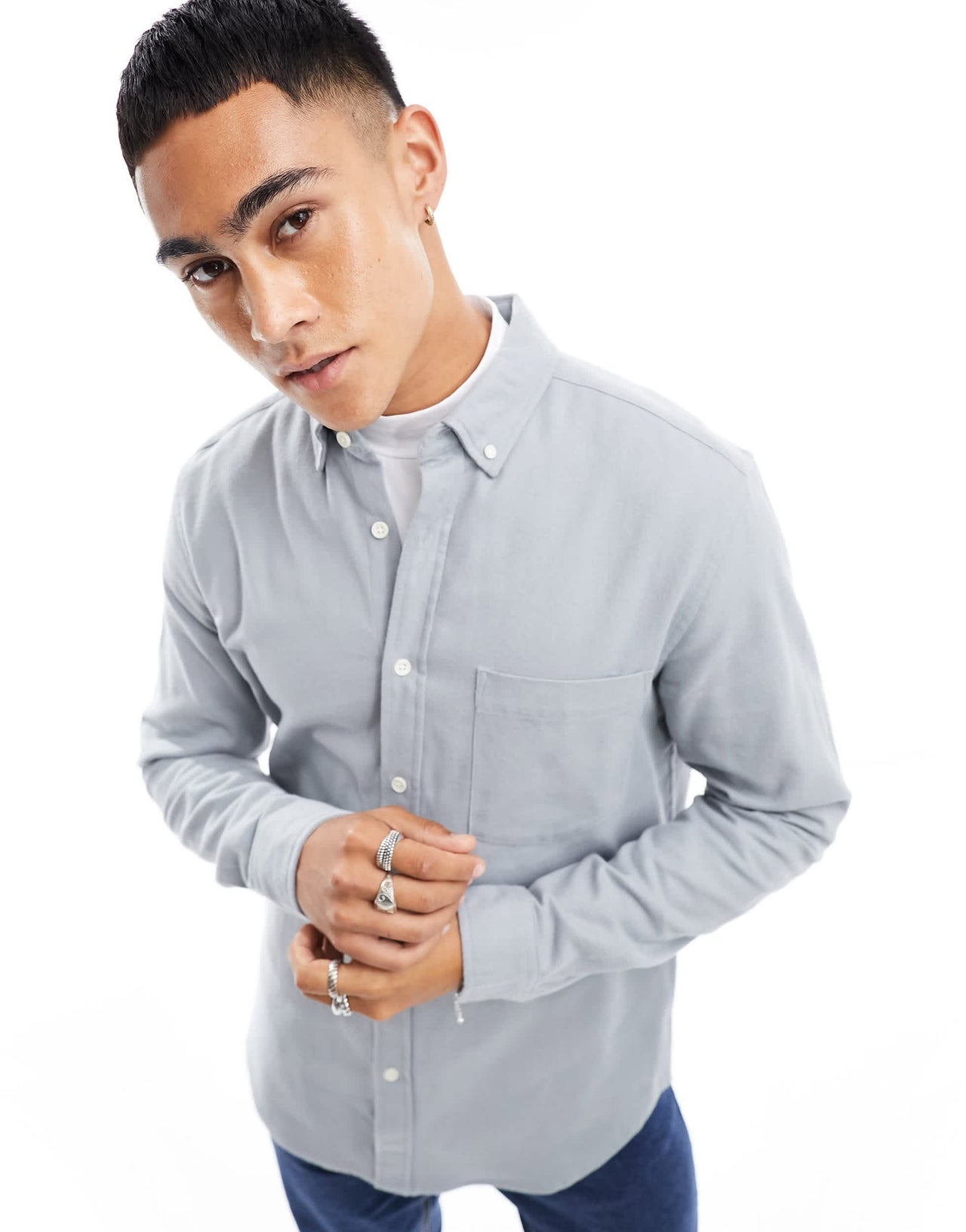 ASOS DESIGN brushed oxford regular shirt in grey
