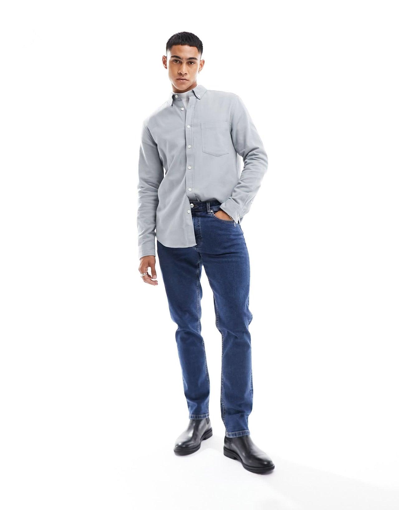 ASOS DESIGN brushed oxford regular shirt in grey