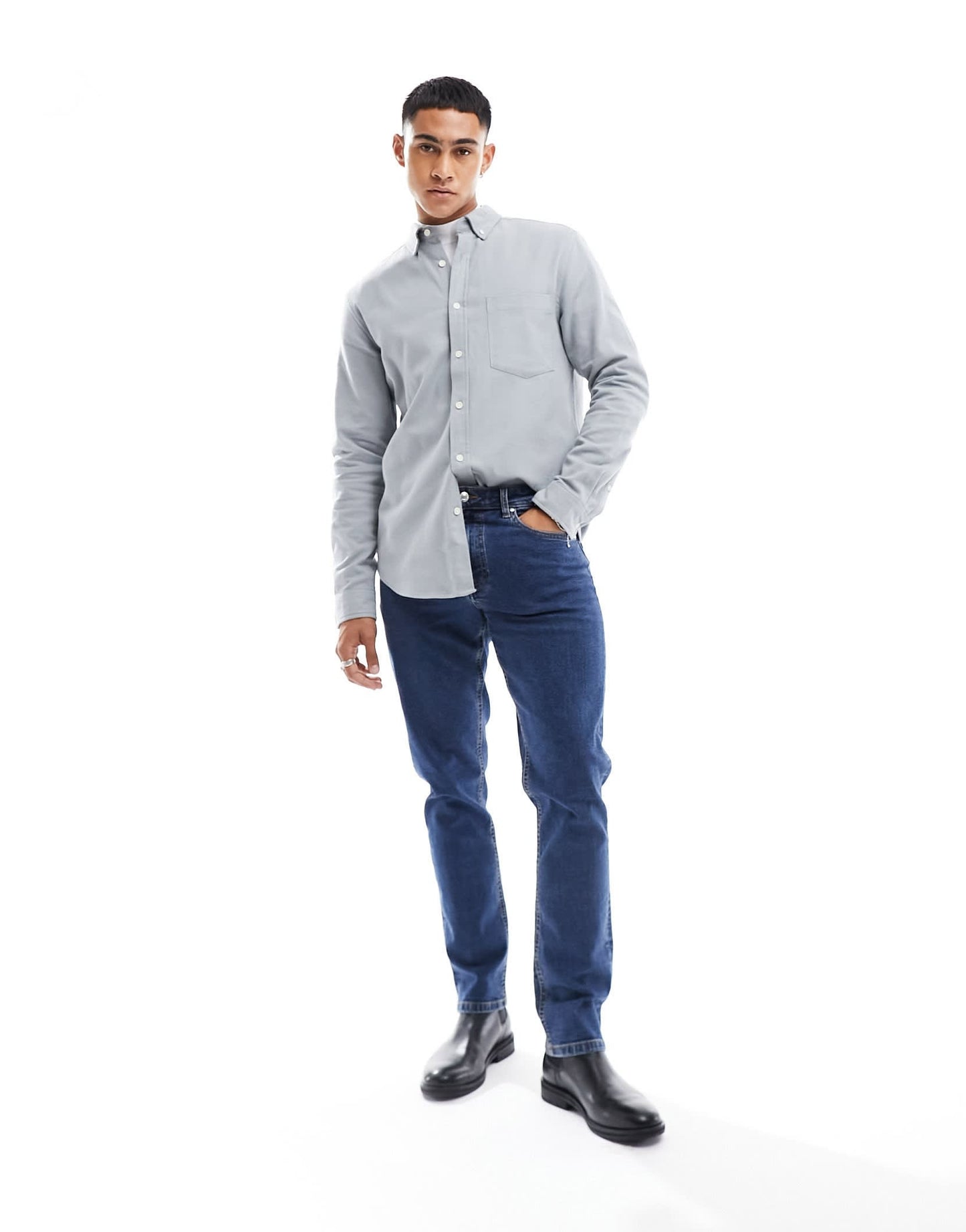 ASOS DESIGN brushed oxford regular shirt in grey