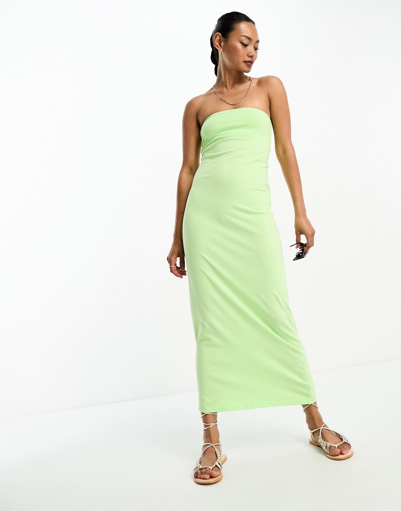 ASOS DESIGN bandeau bodycon midi dress in lime