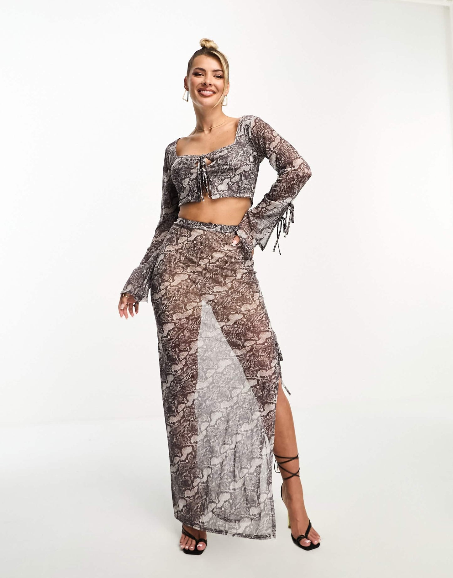 Kaiia exclusive sheer maxi skirt co-ord in snake print