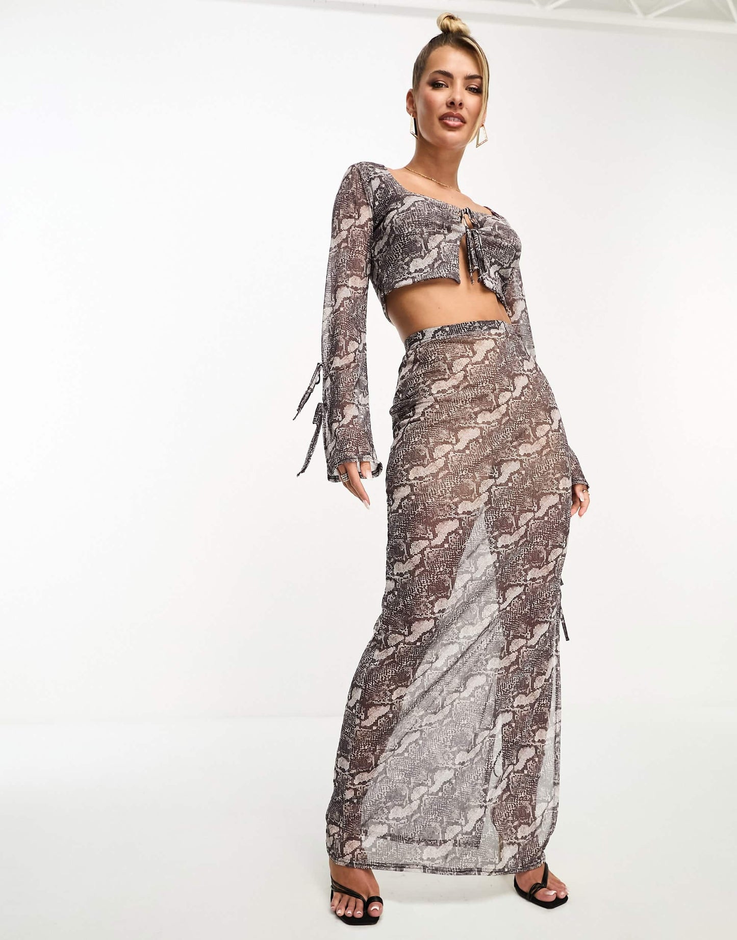 Kaiia exclusive sheer maxi skirt co-ord in snake print