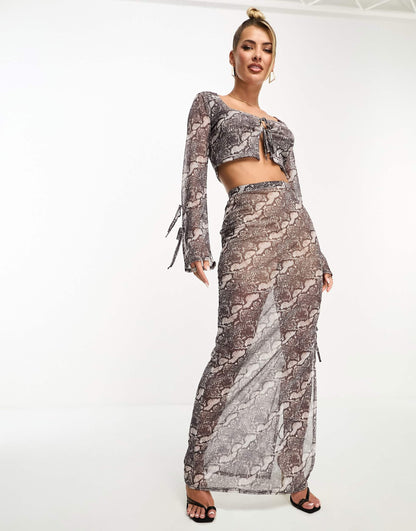 Kaiia exclusive sheer maxi skirt co-ord in snake print