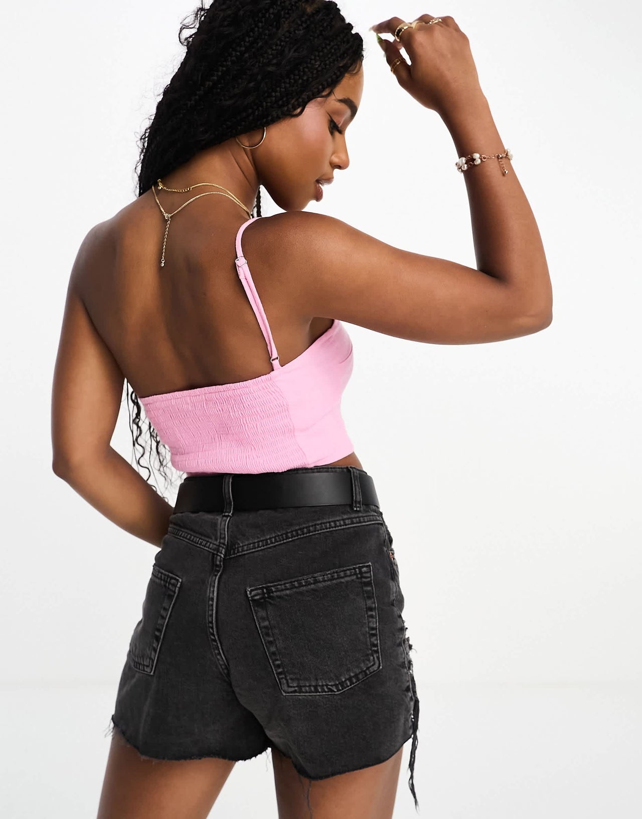 Stradivarius asymmetric linen look cami in pink