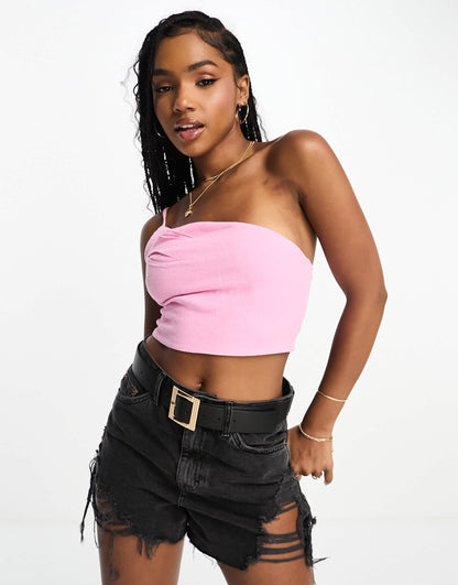 Stradivarius asymmetric linen look cami in pink