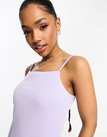 Monki super soft square neck cami midi dress in lilac