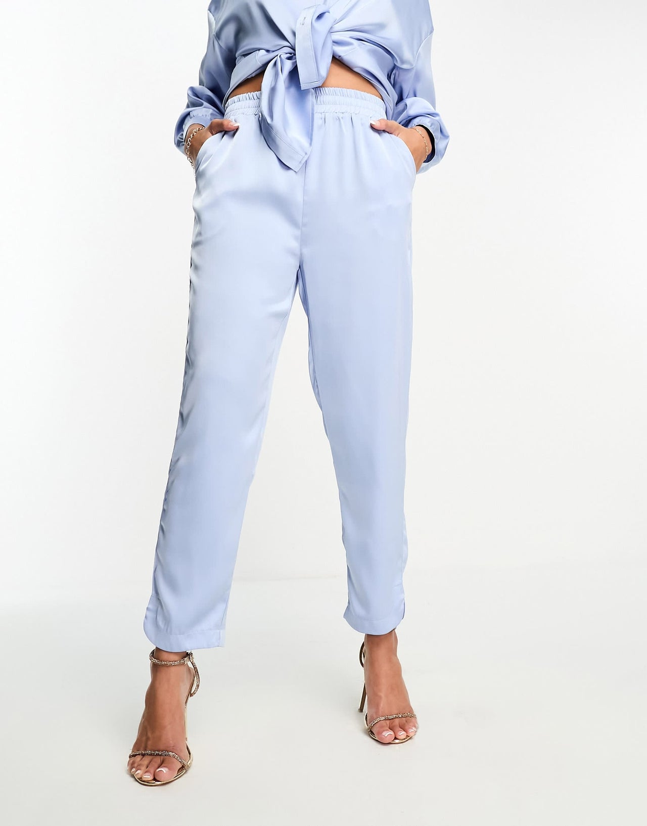 In The Style exclusive satin relaxed trouser co-ord in blue