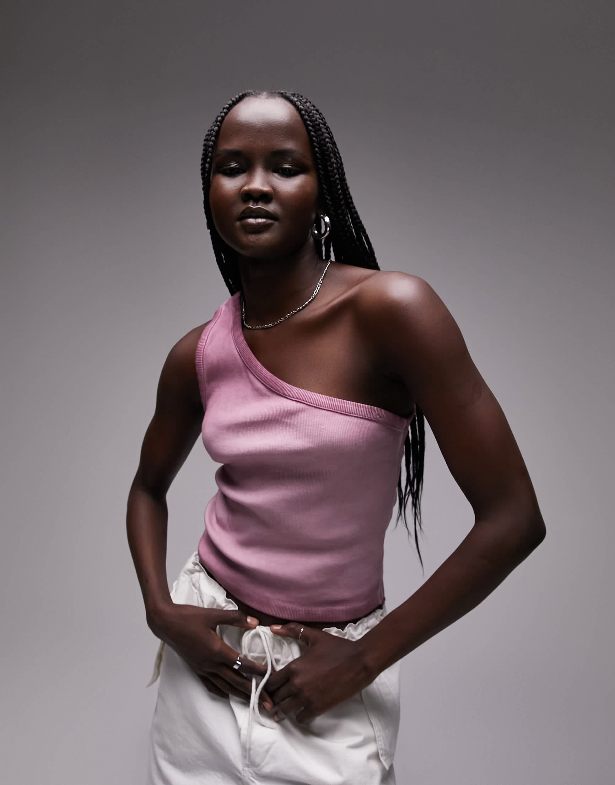 Topshop acid wash one shoulder top in pink