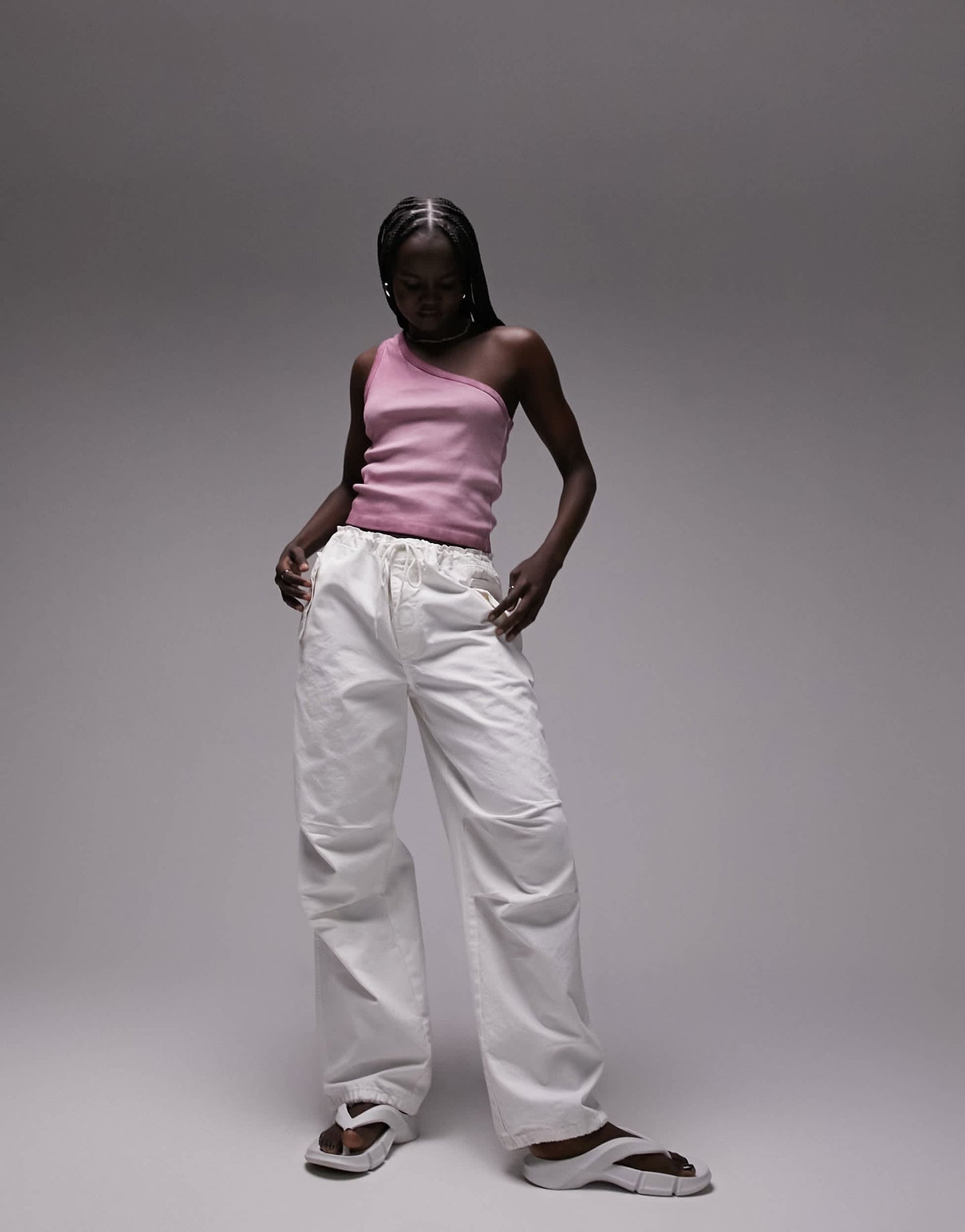 Topshop acid wash one shoulder top in pink