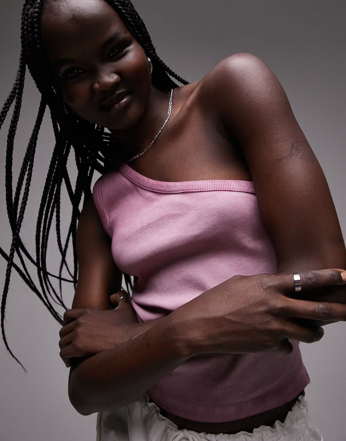 Topshop acid wash one shoulder top in pink