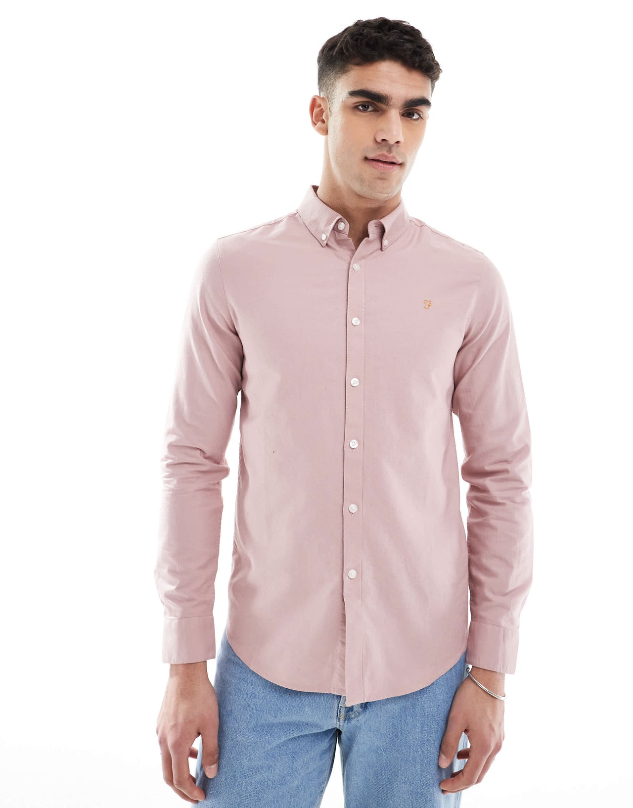 Farah Brewer slim fit short sleeve shirt in dark pink