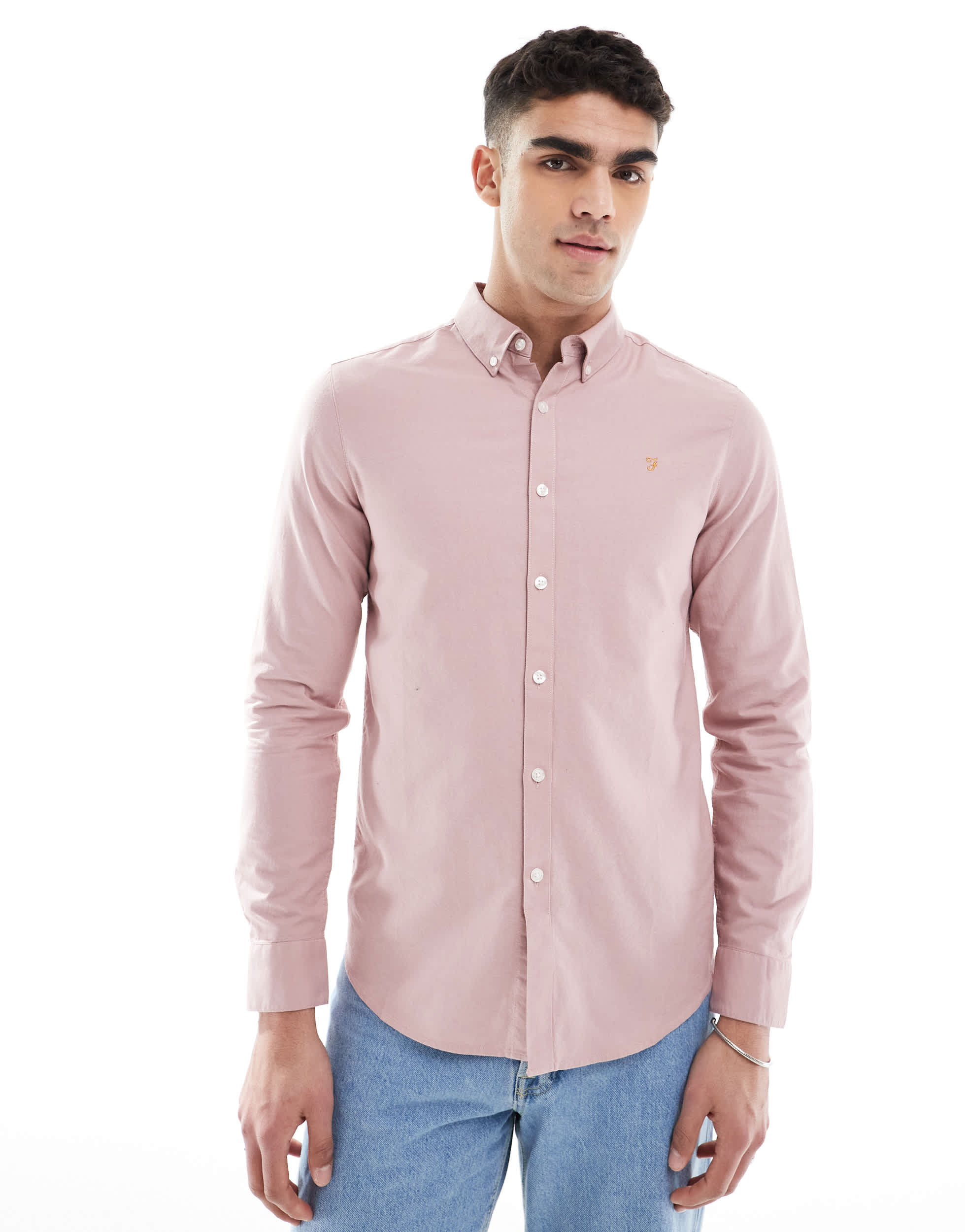 Farah Brewer slim fit short sleeve shirt in dark pink