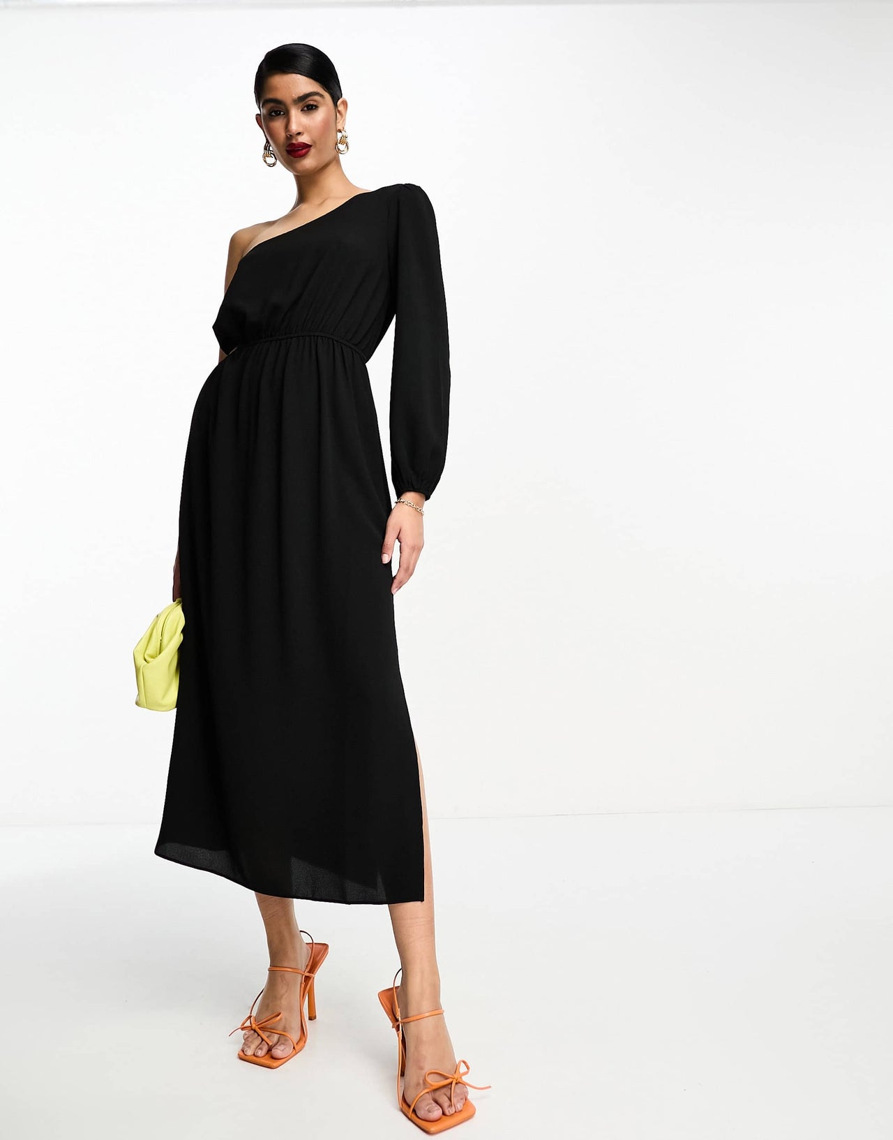 ASOS DESIGN one shoulder cut out midi dress in black