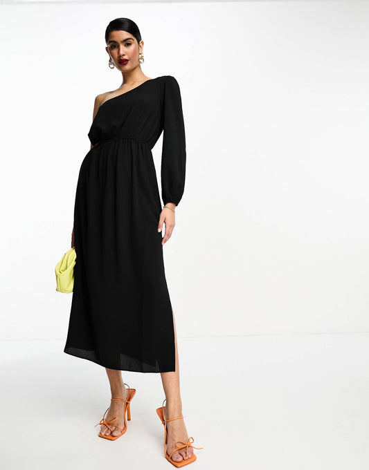 ASOS DESIGN one shoulder cut out midi dress in black