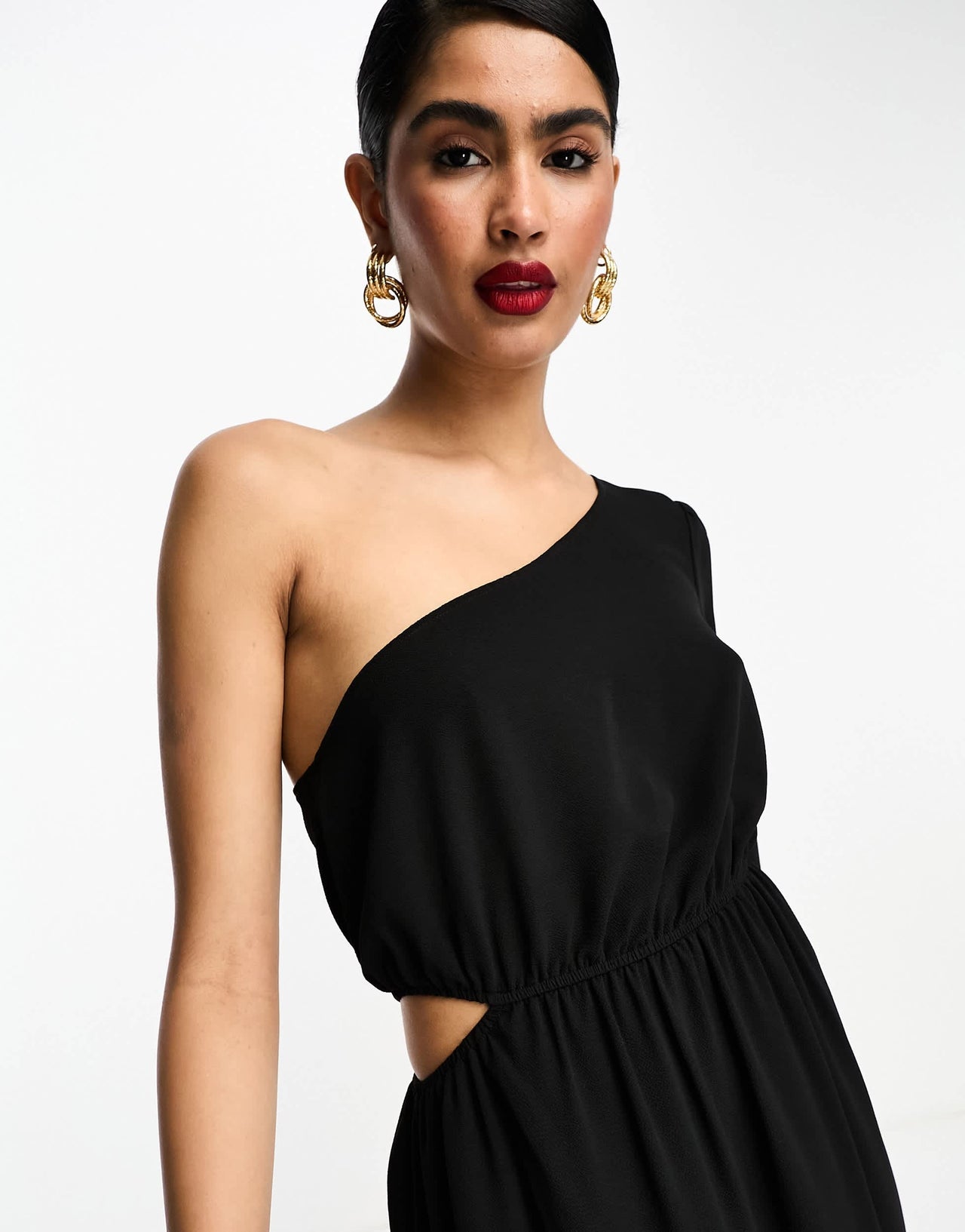 ASOS DESIGN one shoulder cut out midi dress in black