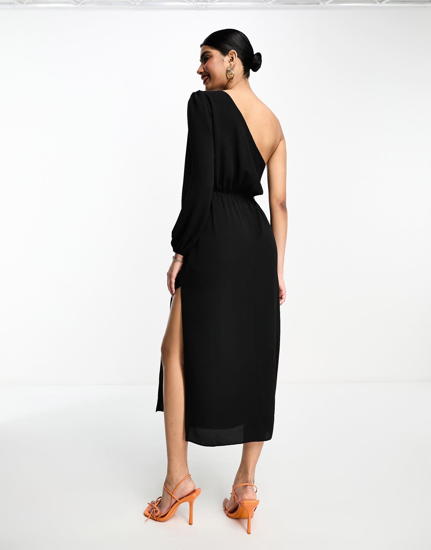 ASOS DESIGN one shoulder cut out midi dress in black