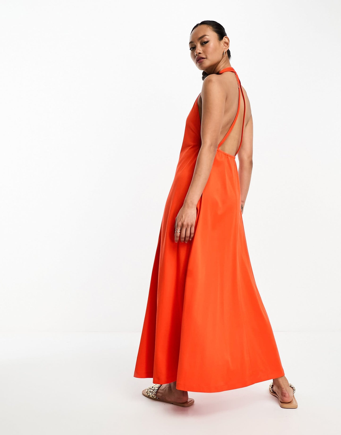 ASOS DESIGN halter neck scoop plunge modal maxi dress in tomato red