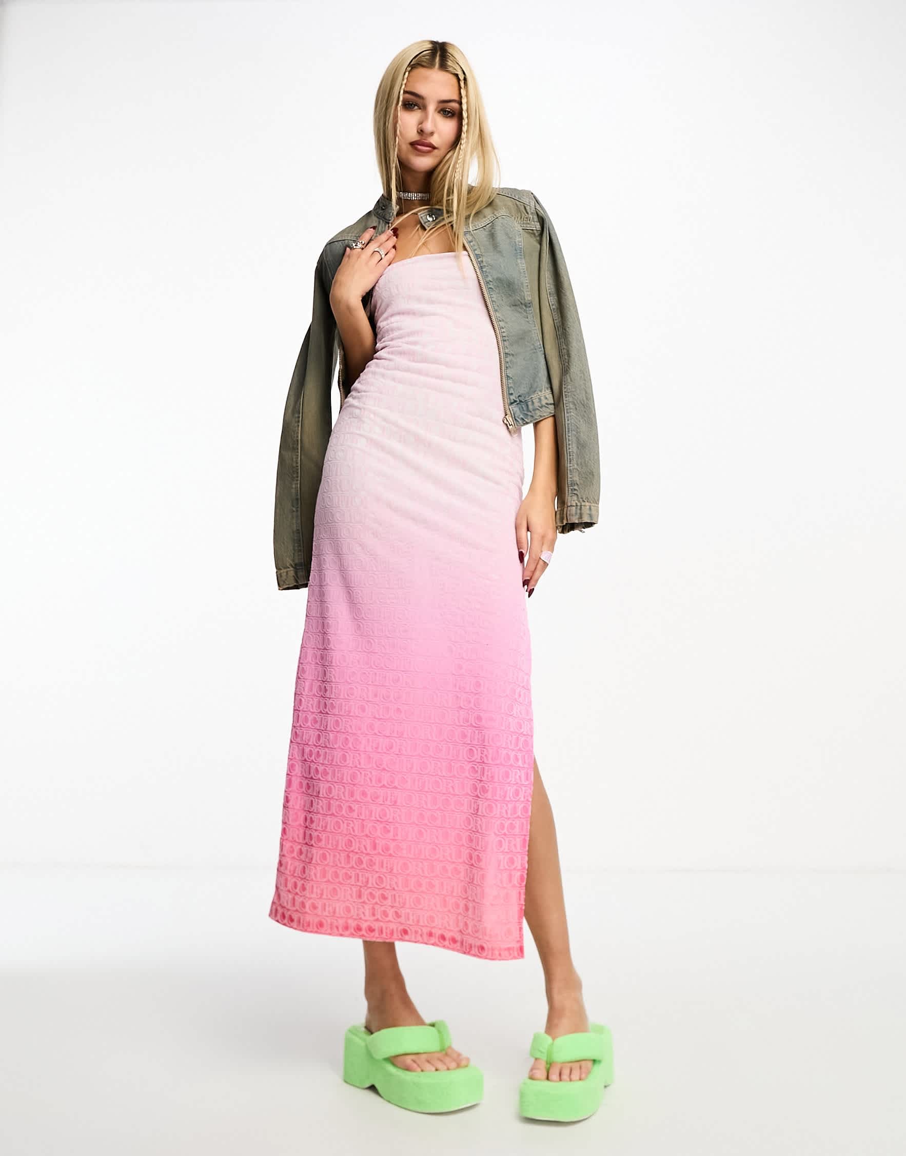 Fiorucci bandeau midi dress in ombre pink monogram