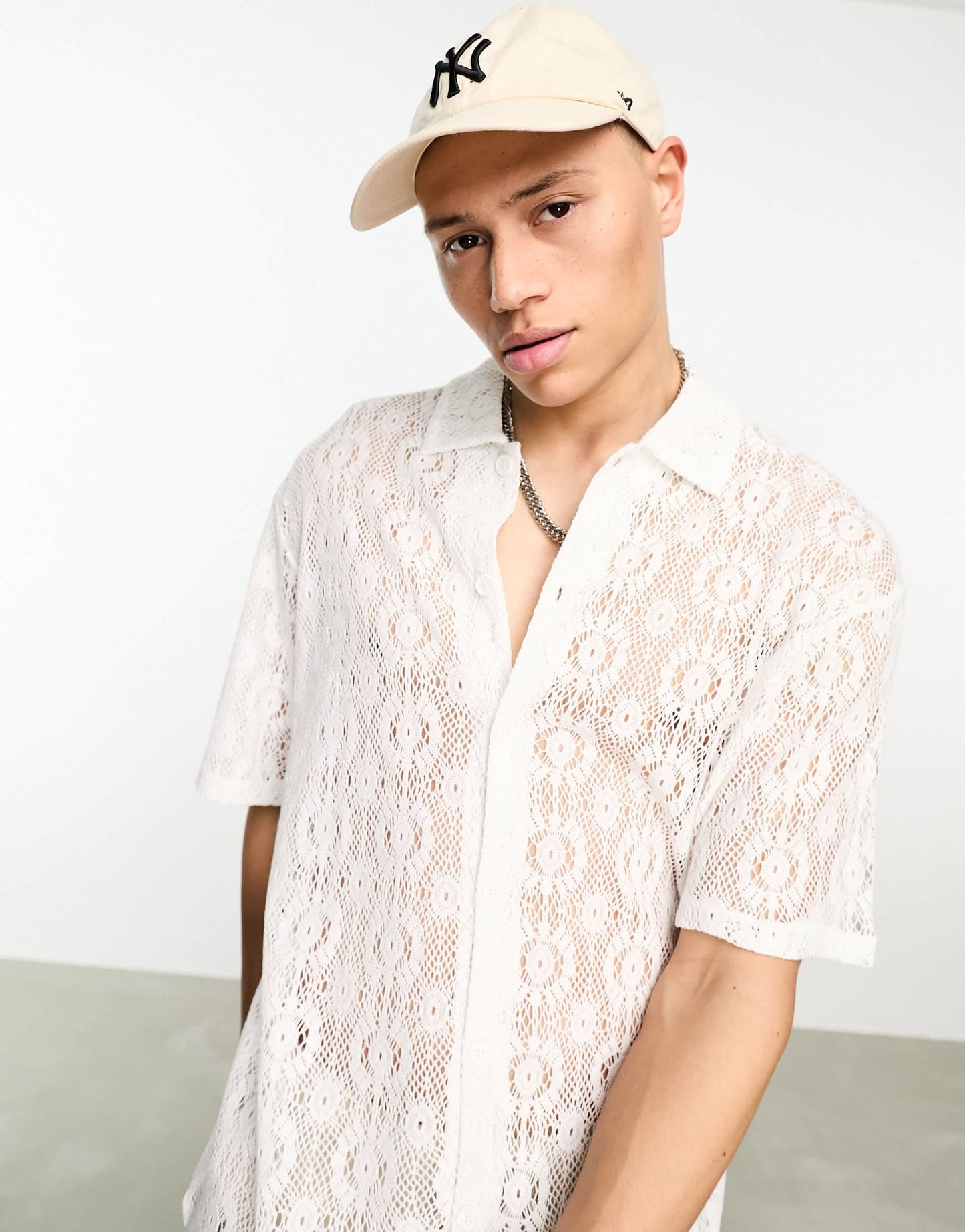 Bershka broidery knitted shirt in white
