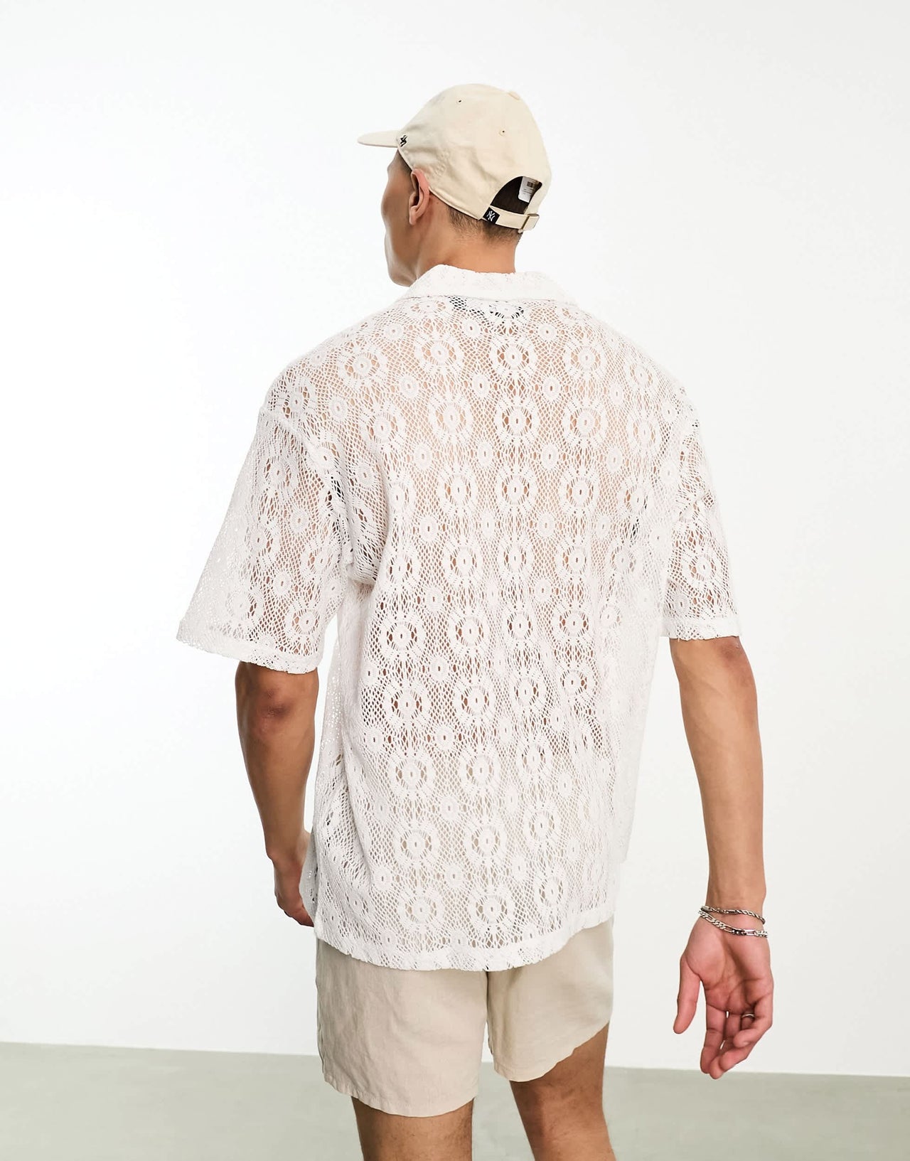 Bershka broidery knitted shirt in white