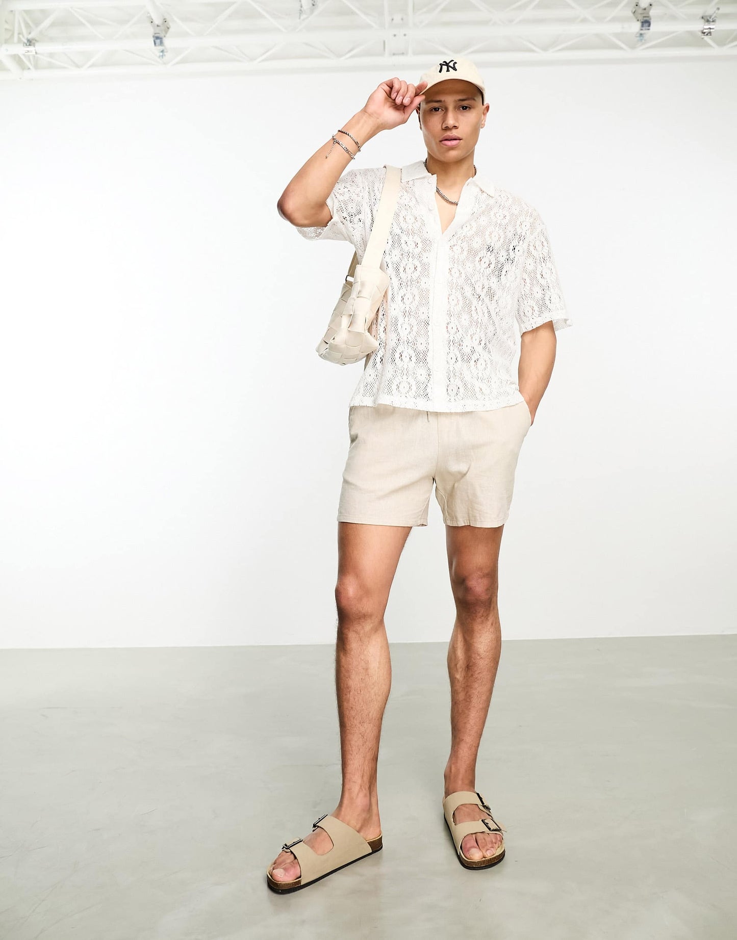 Bershka broidery knitted shirt in white