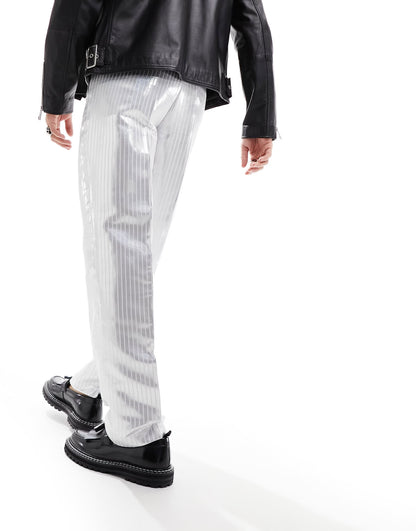 ASOS DESIGN smart wide leg trousers in metallic silver pinstripe