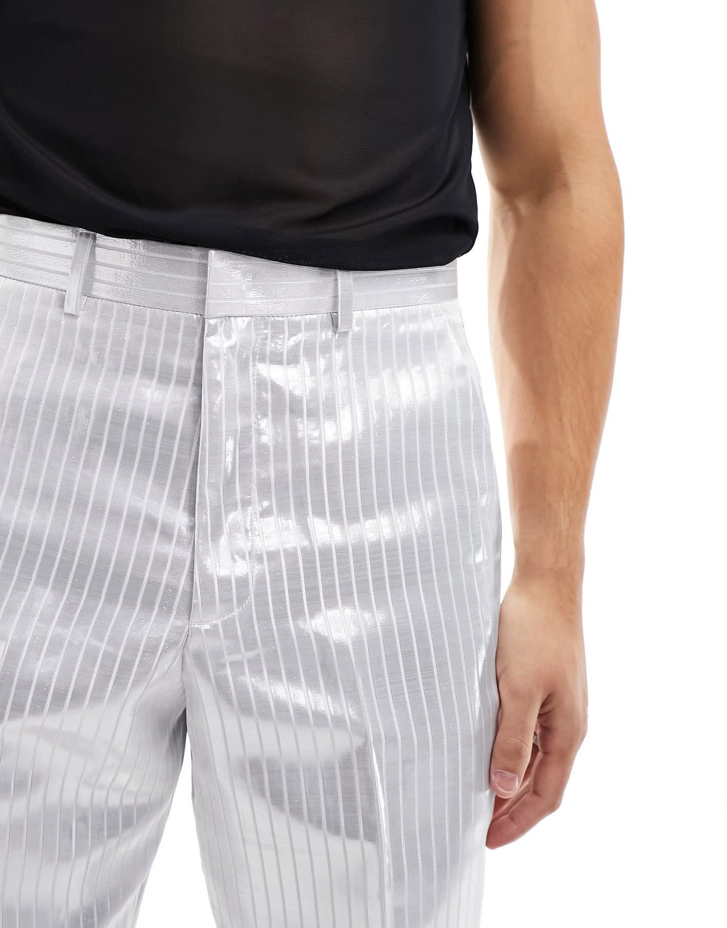 ASOS DESIGN smart wide leg trousers in metallic silver pinstripe