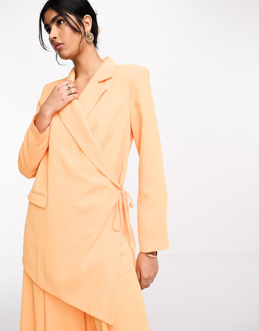 Daska wrap tie blazer co-ord in bright orange