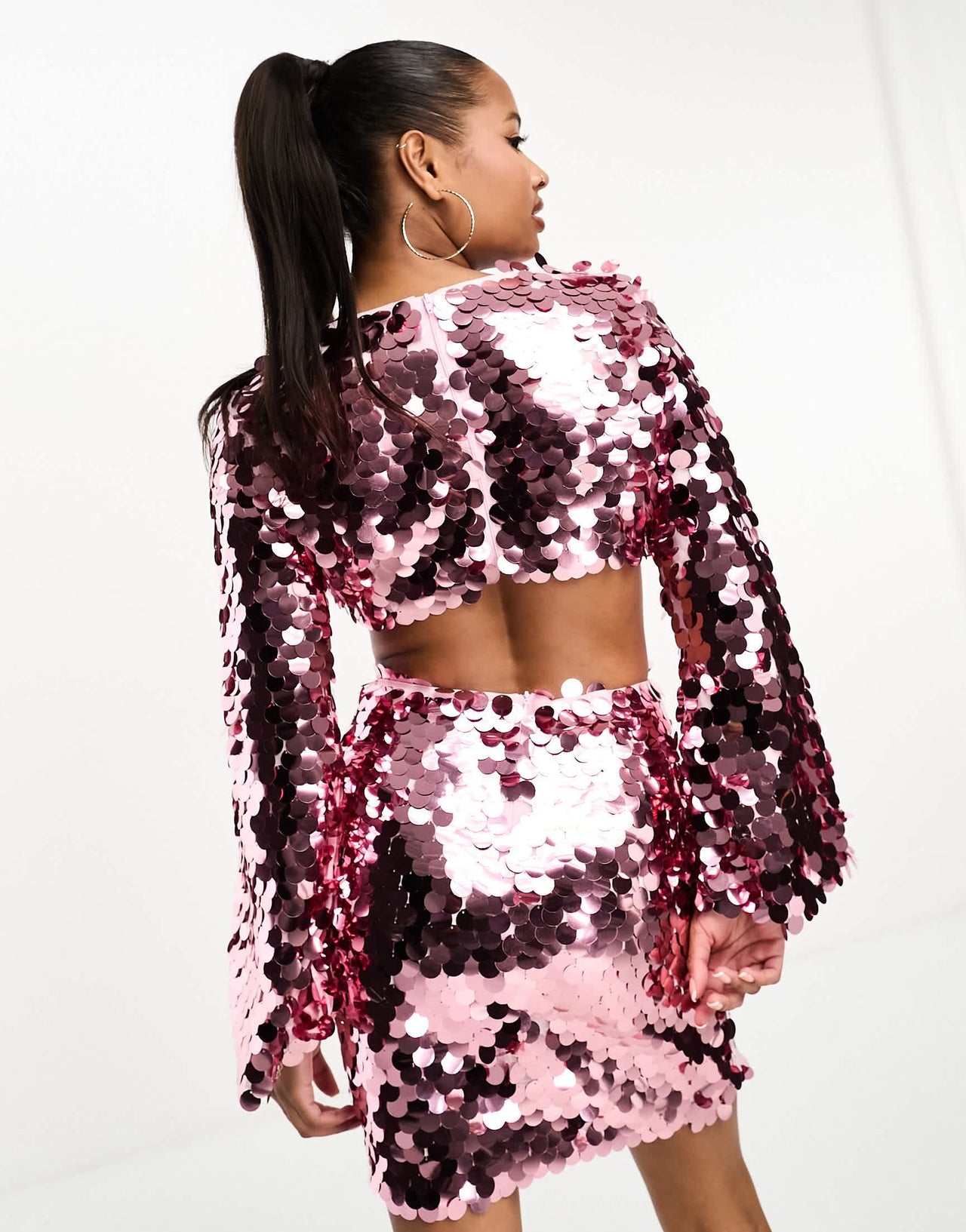 Collective the Label Petite exclusive disc sequin cut-out mini dress in pink