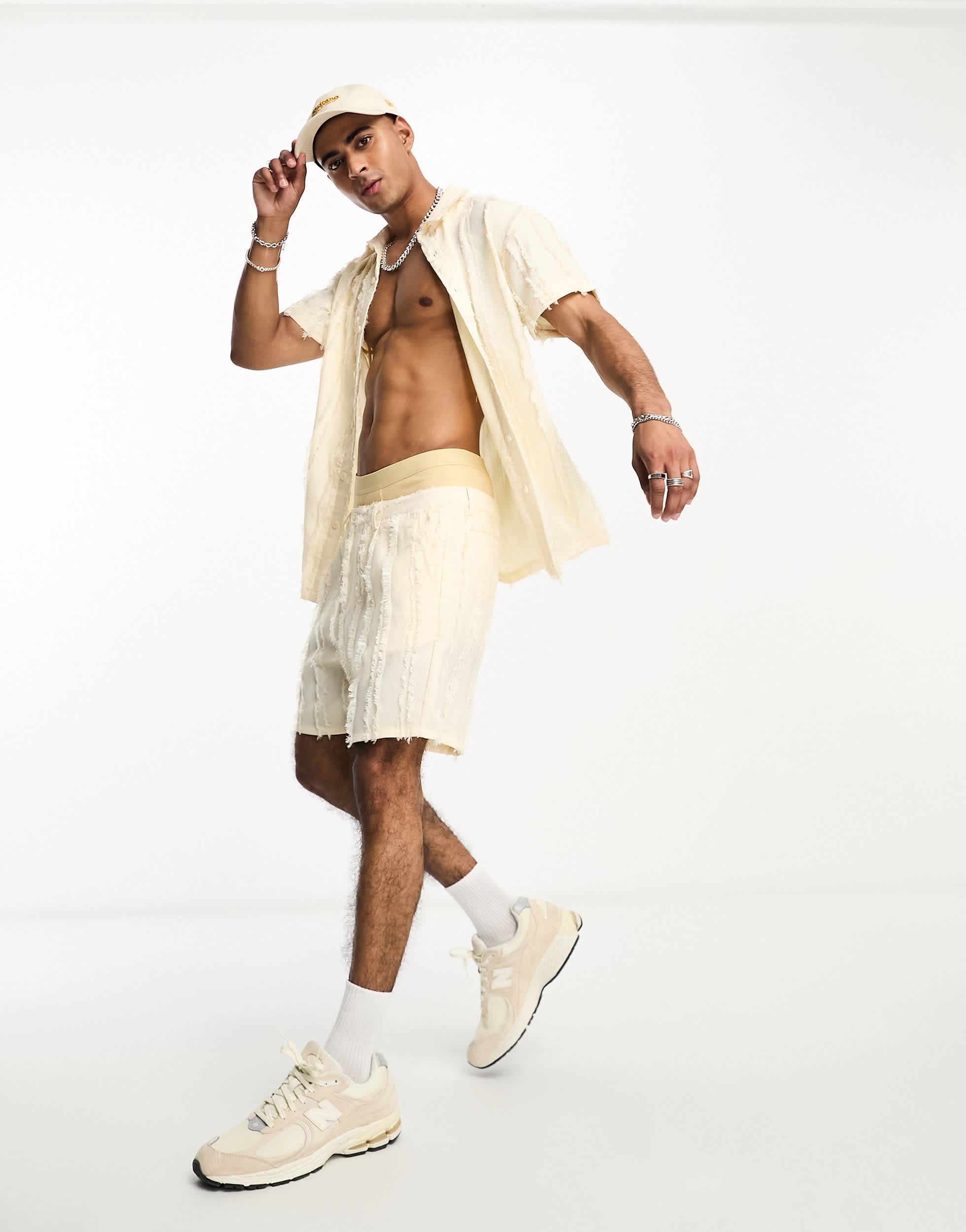 Labelrail x Stan & Tom textured stripe shorts co-ord in ecru