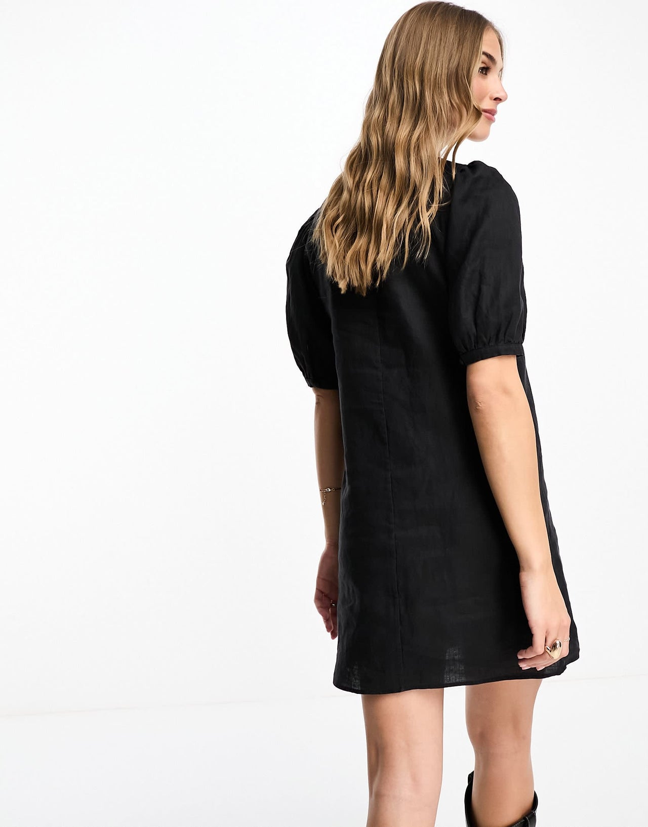 & Other Stories linen square neck mini dress in black