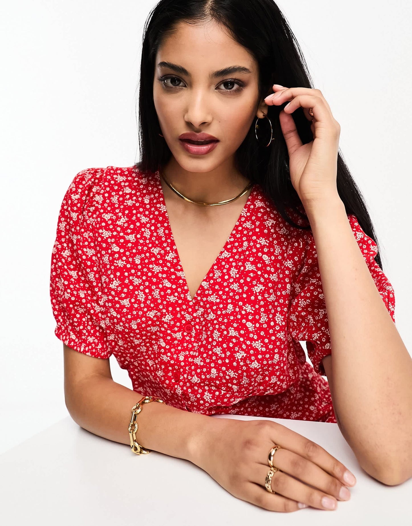 & Other Stories button through mini dress in red floral