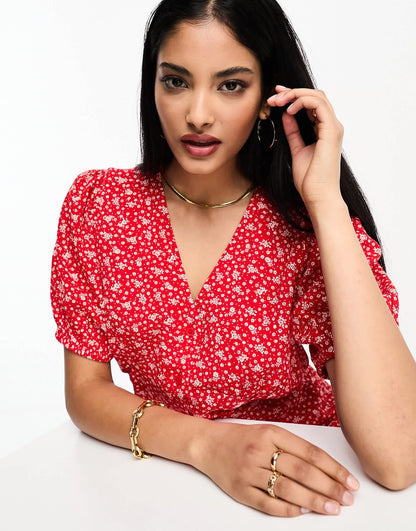 & Other Stories button through mini dress in red floral