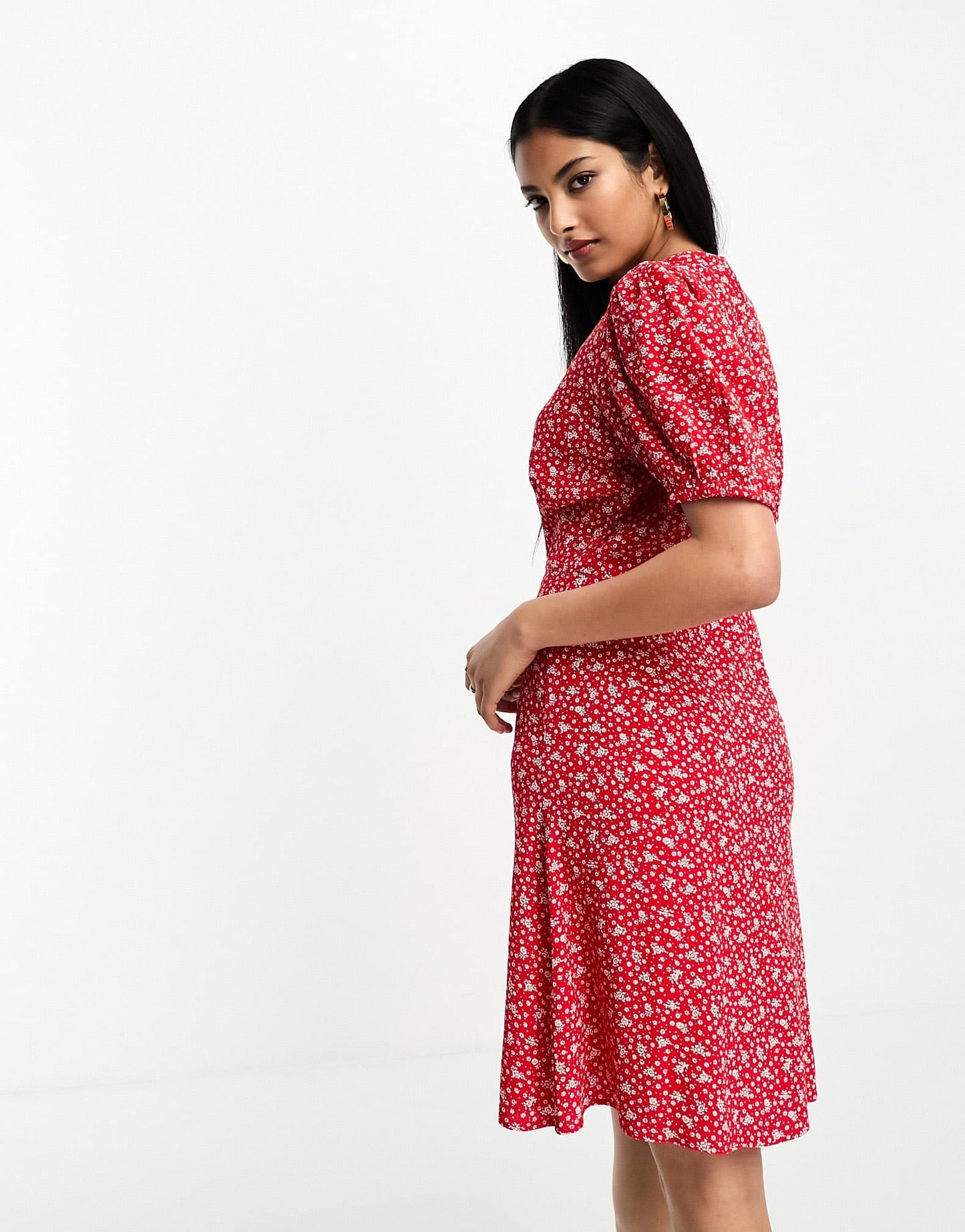& Other Stories button through mini dress in red floral
