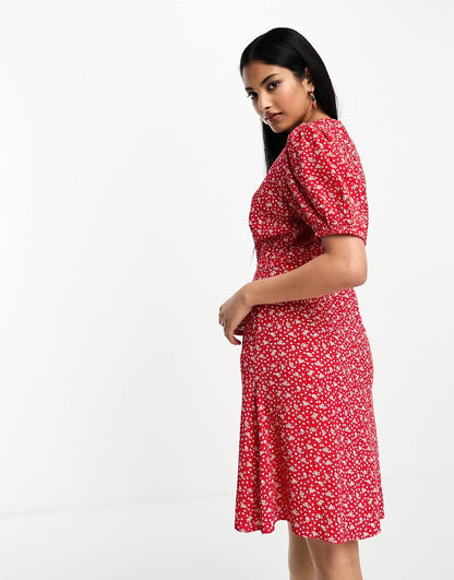 & Other Stories button through mini dress in red floral