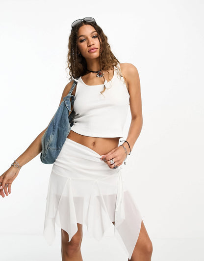 ASOS DESIGN festival mesh hanky hem mini skirt in ivory